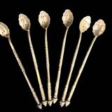Cambodge, six cuillères à cocktail en argent vers 1900