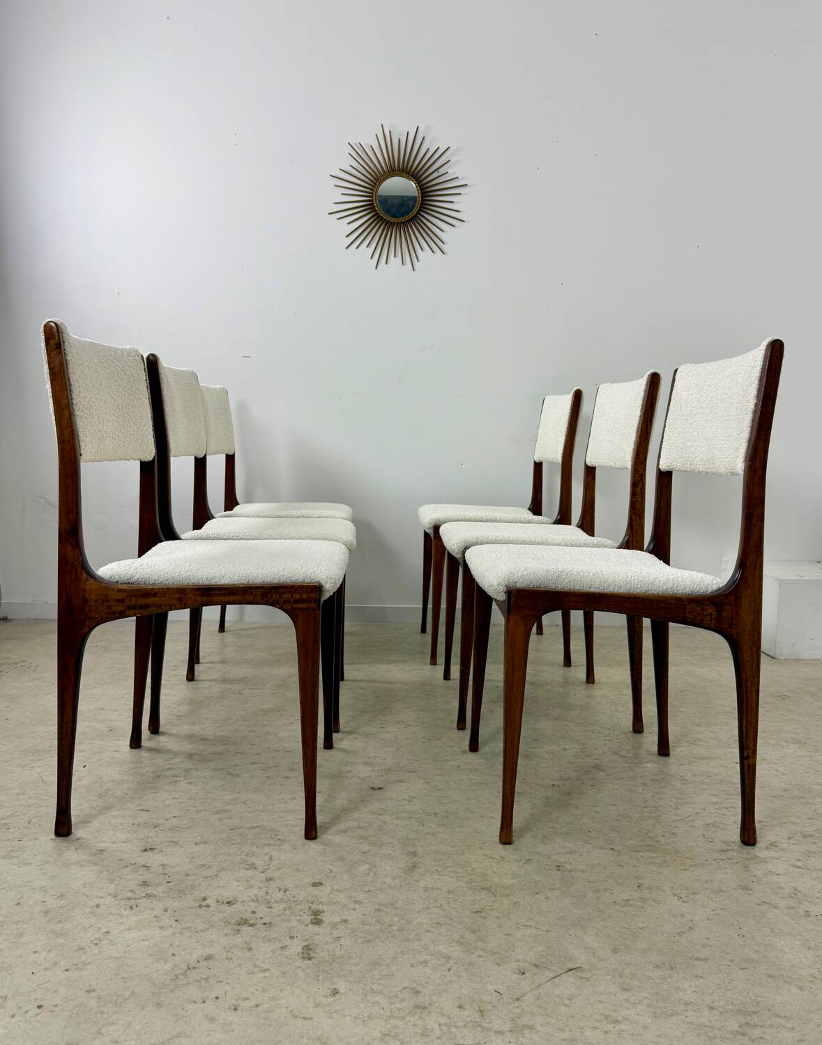 Set of 6 Italian design chairs Carlo de Carlo Cassina model 693 late 50s bouclette