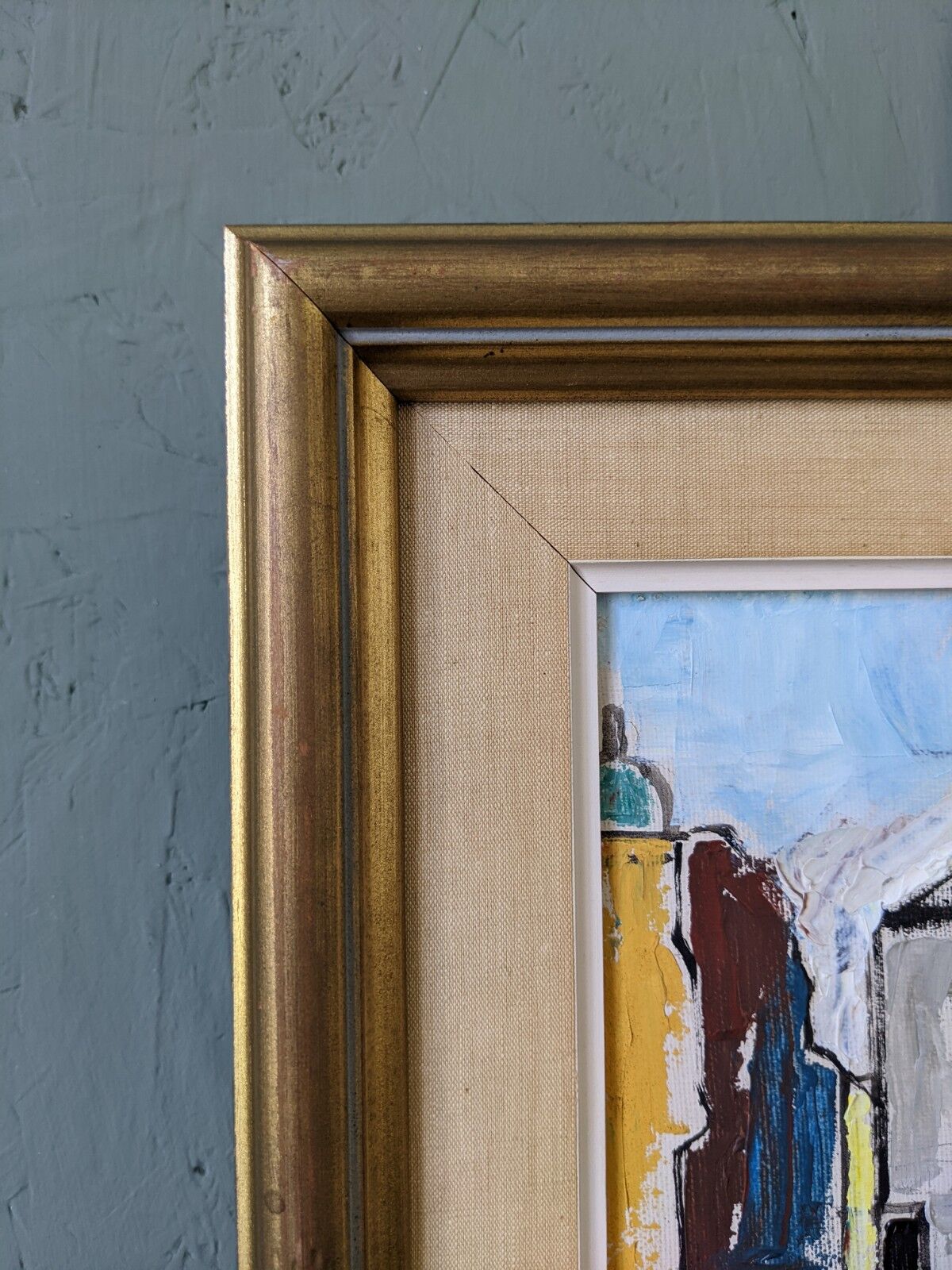 Peinture à l’huile encadrée vintage « By the dock »