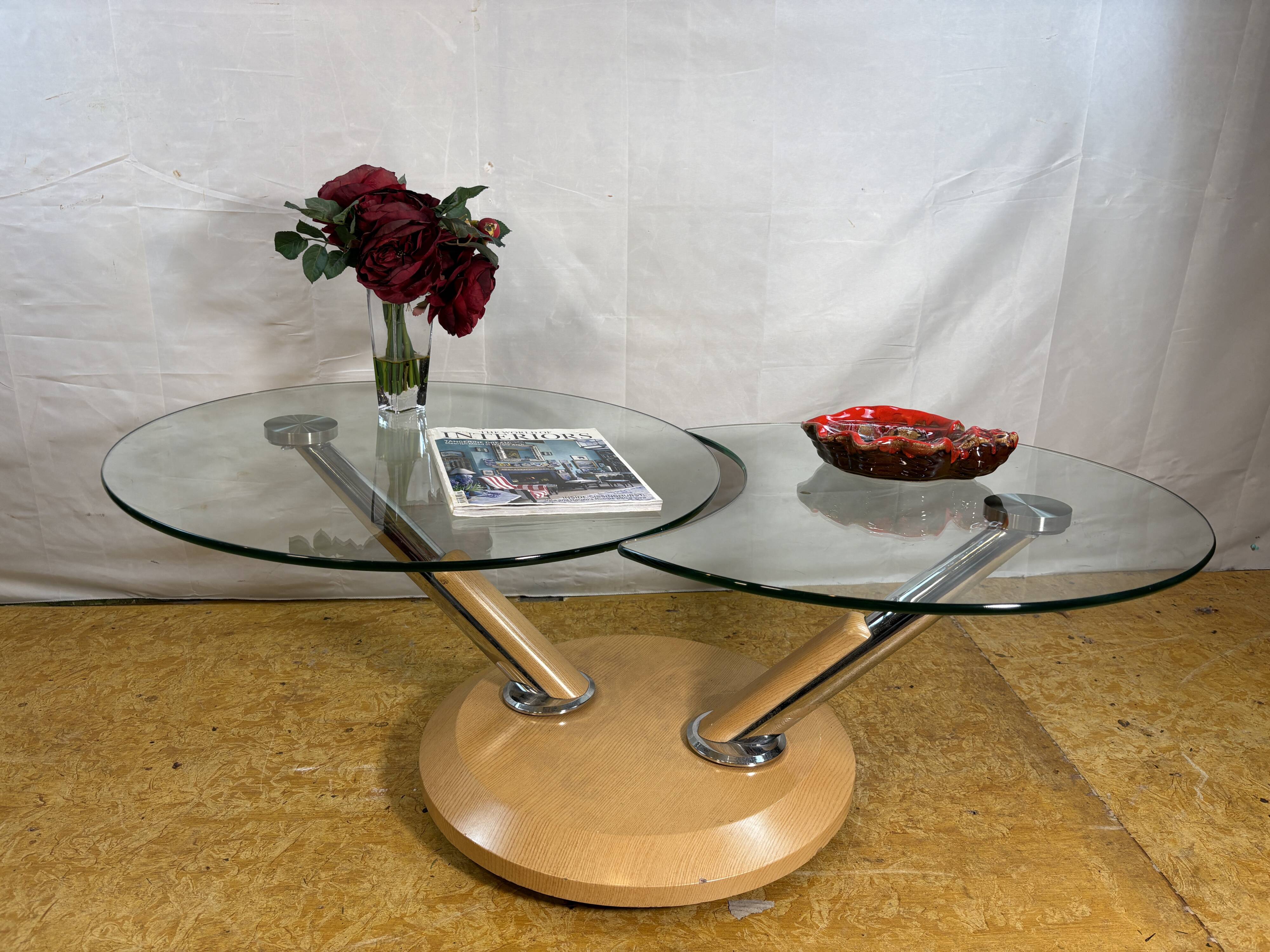 Vintage Tokyo Twist Swivel Coffee Table – Extendable Glass Top Stylish