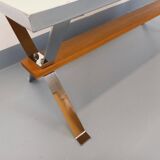 Vintage coffee table from the 60s and 70s in ceramic, chrome metal, and wood.