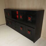 Brutalist Belgian buffet in black and red from the 1960s.