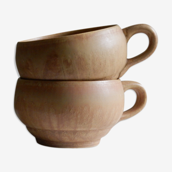 2 enamelled sandstone cups made in France, Rhodaceram 58