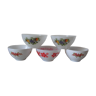 Set of 5 old breakfast bowls in Arcopal France 1980s deco retro kitchen