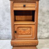 Antique Art Deco bedside table, oak entrance table with marble top