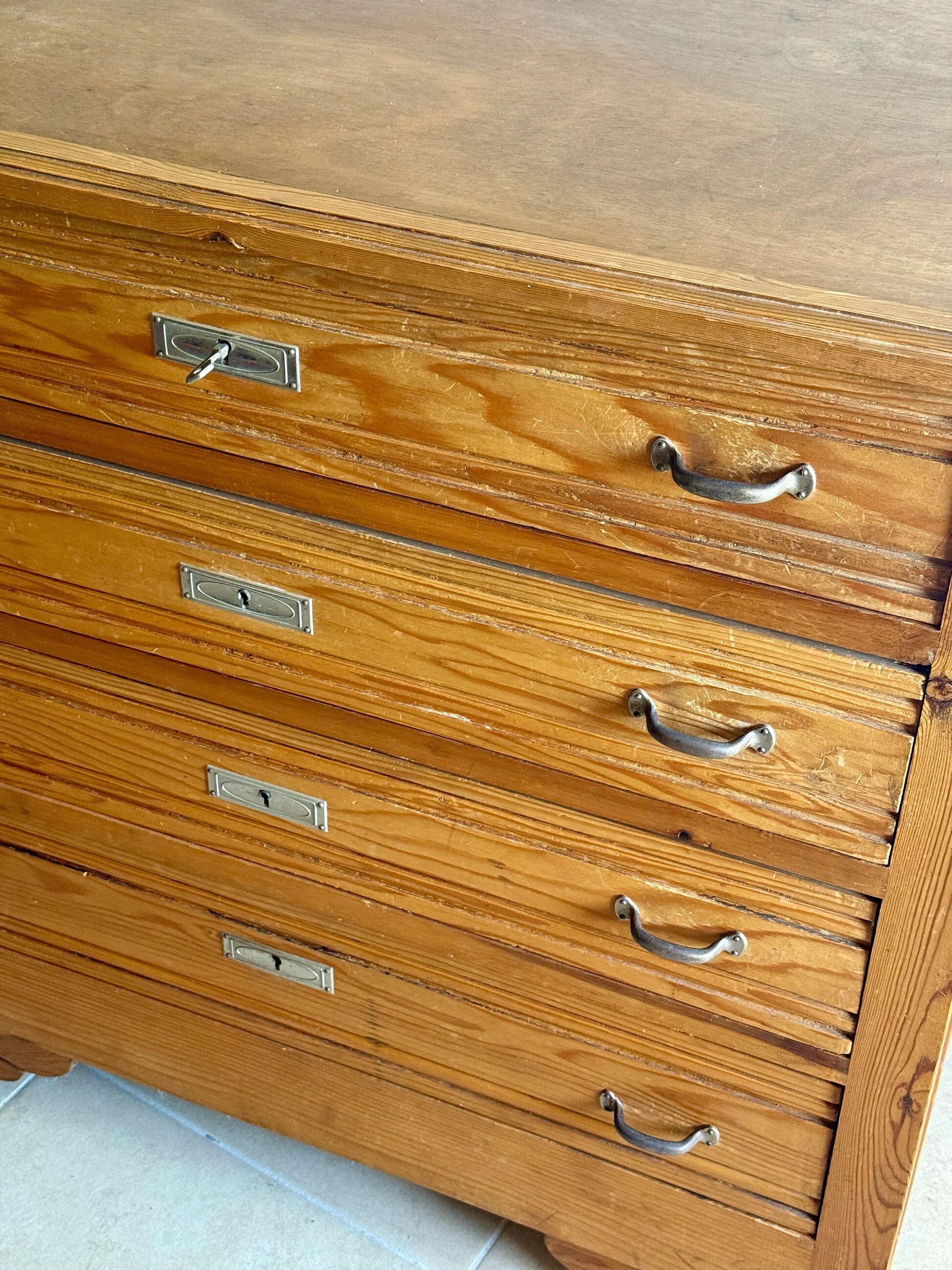 4-drawer chest in raw wood and chrome - art deco style