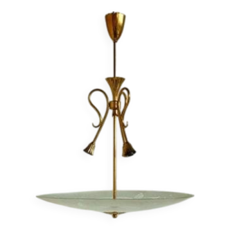 1950 Italian Design Glass and Brass Ceiling Lamp