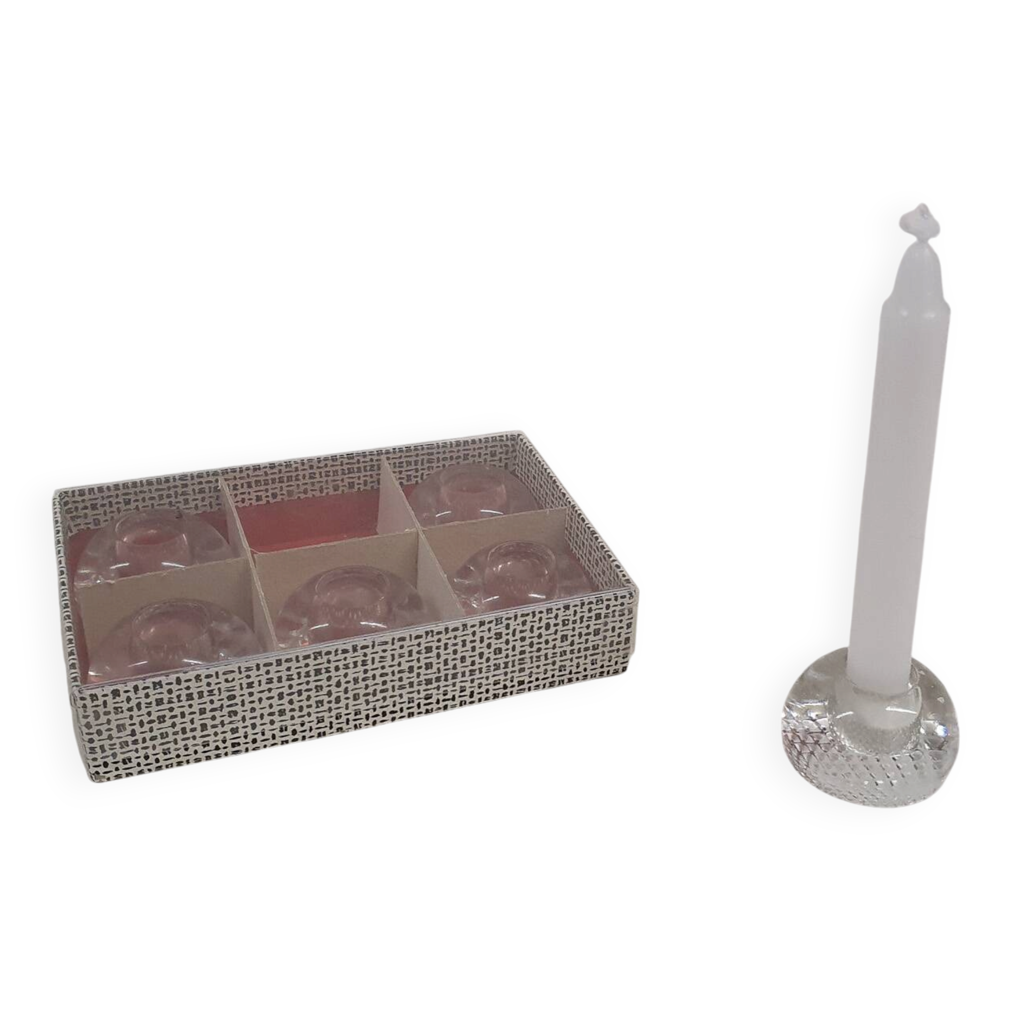 6 porte-bougies dans leur boîte, Pays-Bas années 1950
