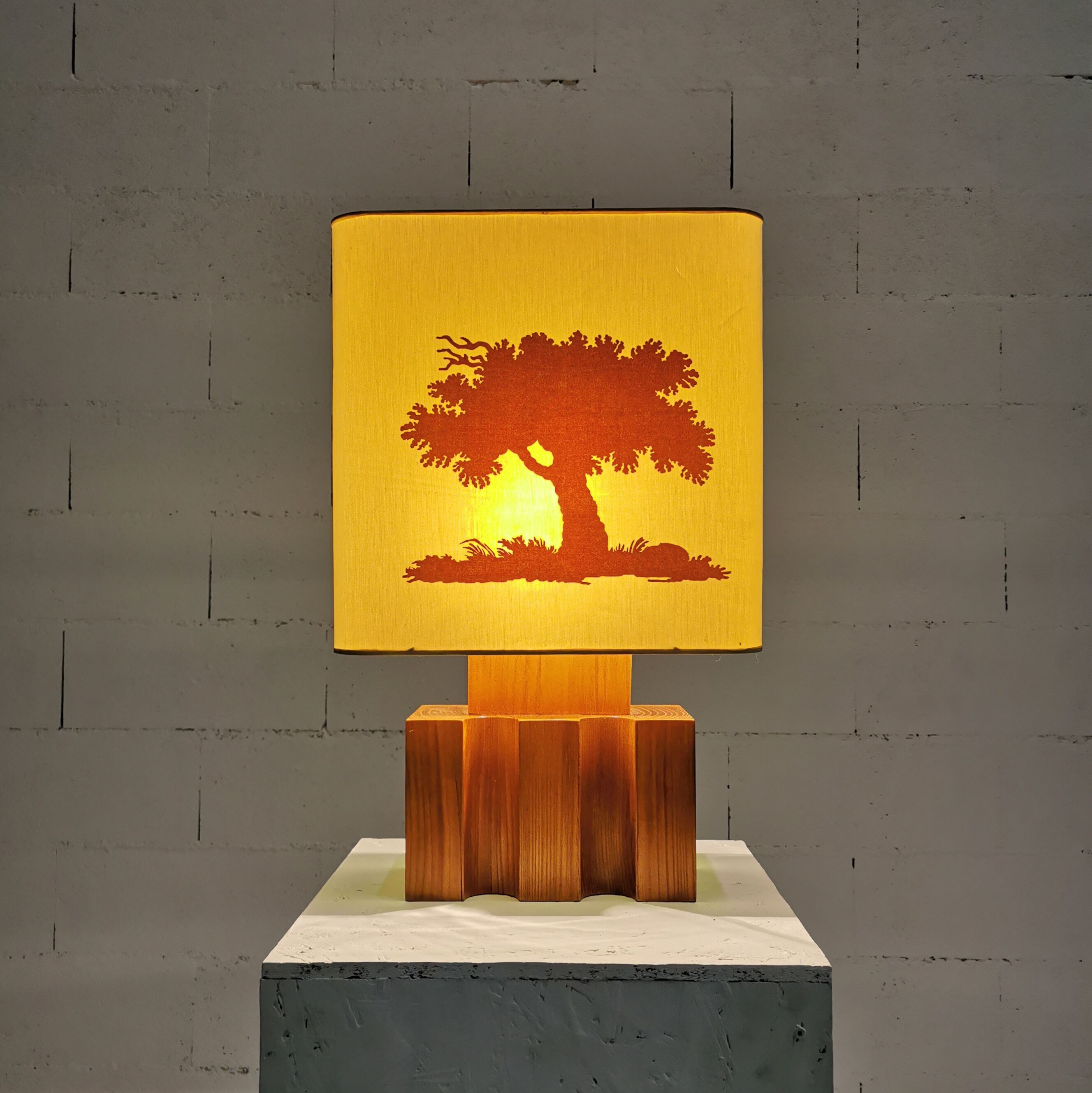 Solid elm lamp from Maison Regain, 1970