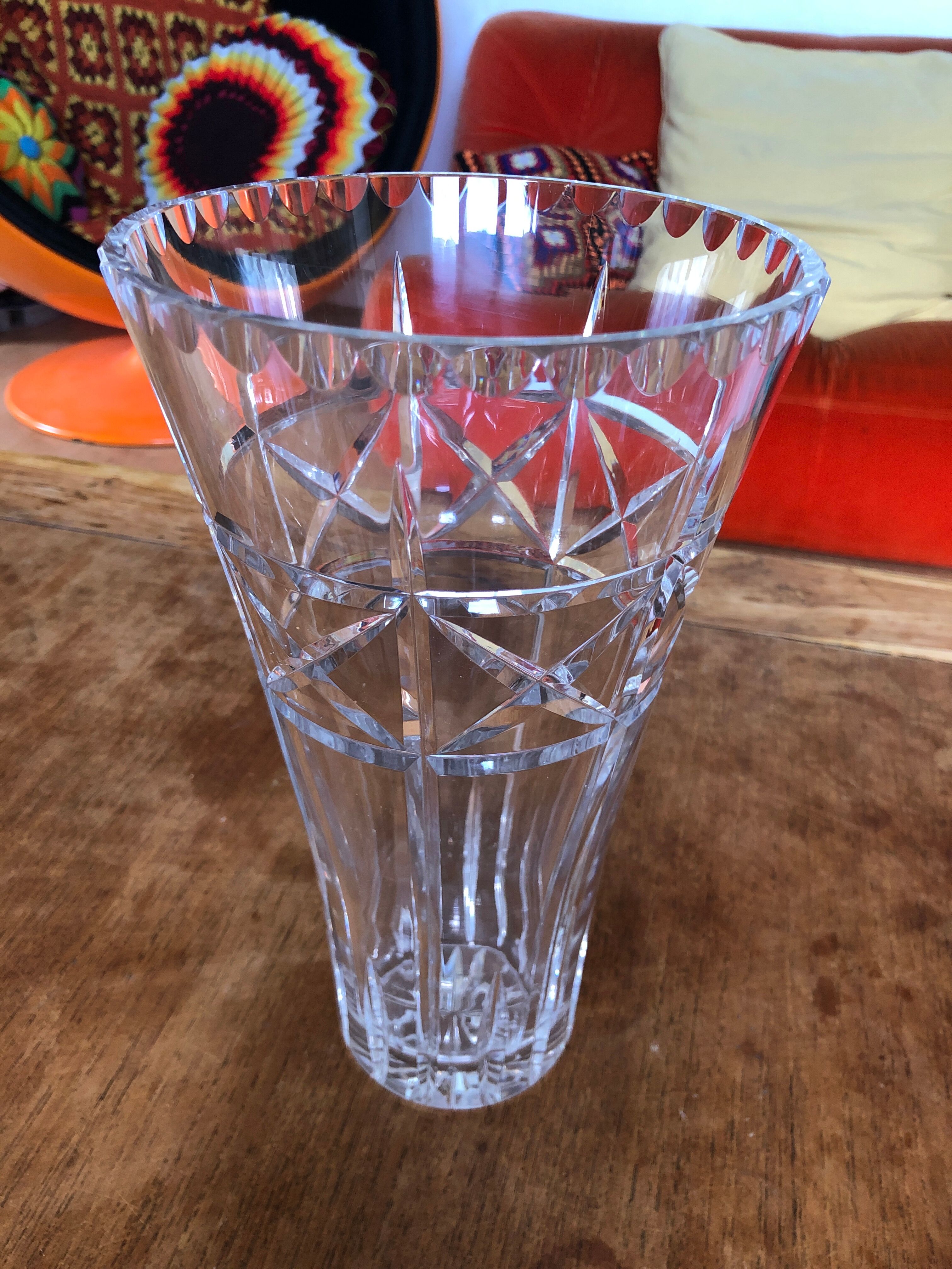 Large chiseled crystal vase