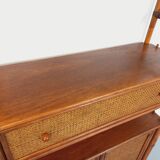 Large vintage rattan, wood and cane bookcase from the 70s