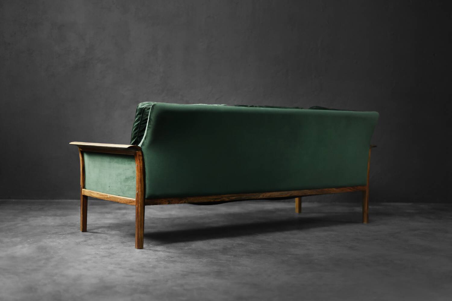 Vintage Mid-Century Modern Rosewood & Green Velour 3-Seater Sofa and Chair