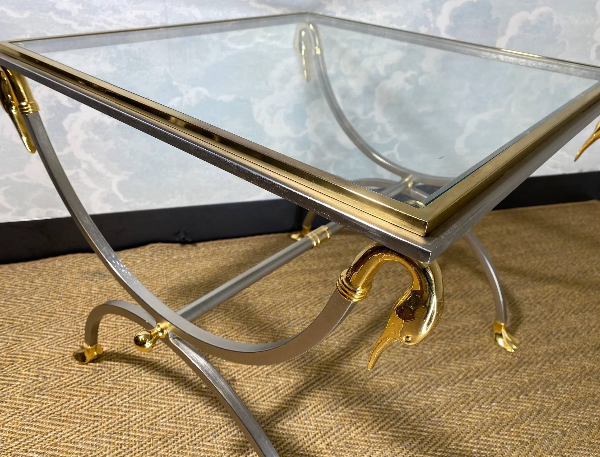 Neoclassical curule side tables by Maison Jansen, France, 1970s.