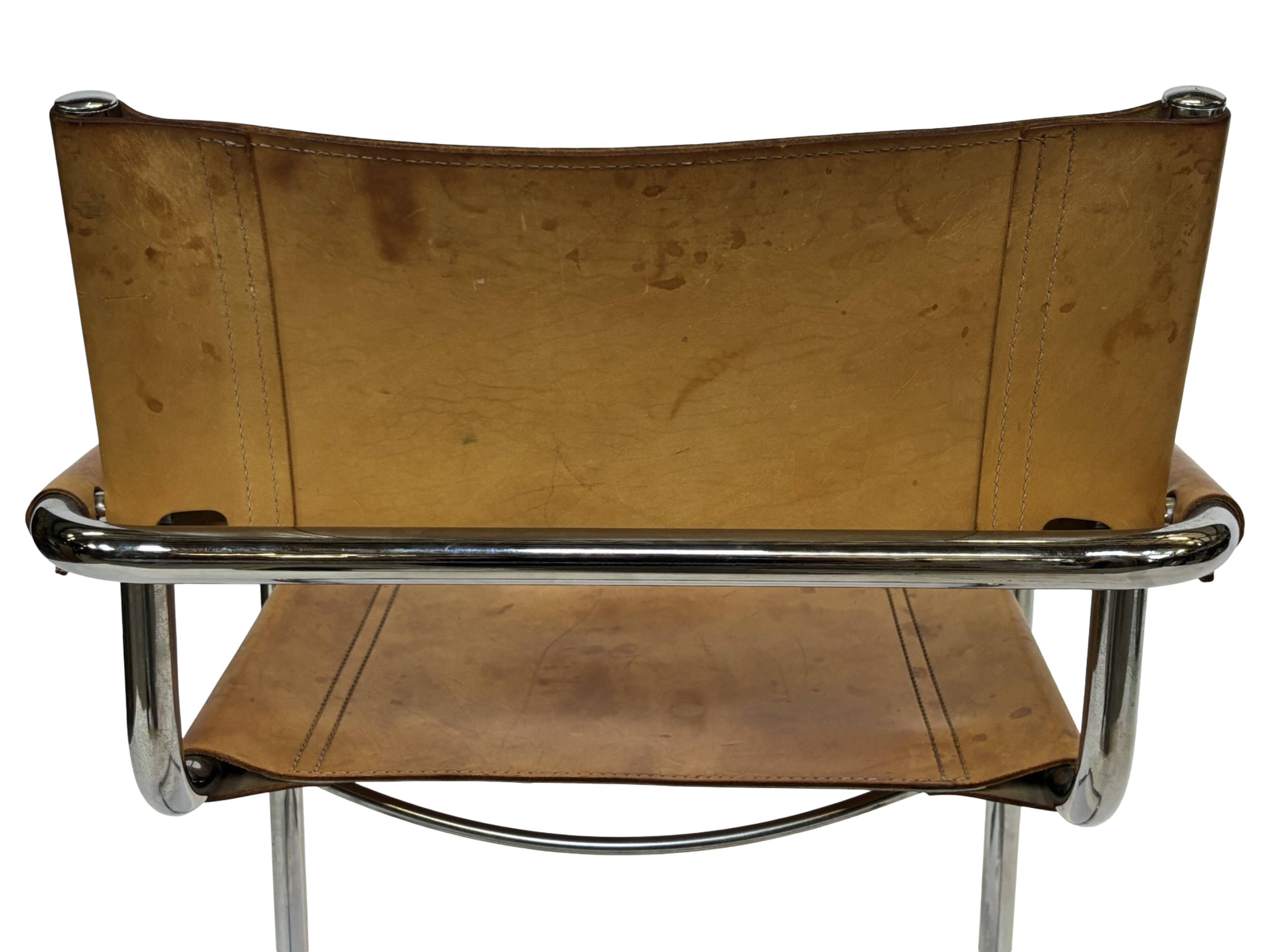 Ensemble de quatre fauteuils de salle à manger FASEM S34 en cuir Cognac par Mart Stam années 80