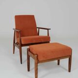 Vintage armchair pumpkin orange corduroy design by H.Lis