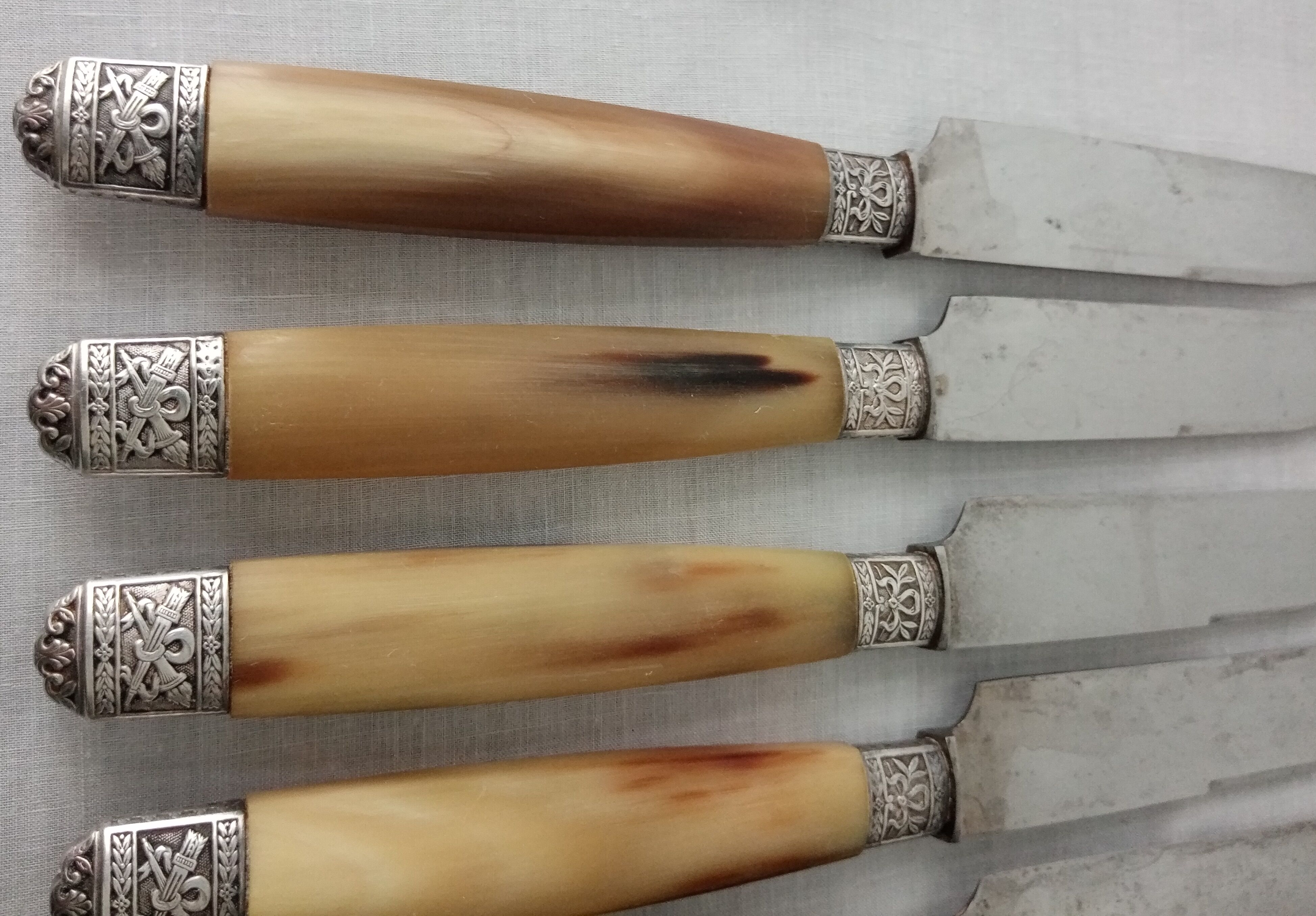 Box 12 old table knife blade steel blade Virole Louis XVI horn handle