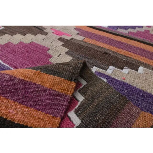 1970s Vintage Turkish Oushak Handmade Wool Cotton Pink Runner Rug 76x375