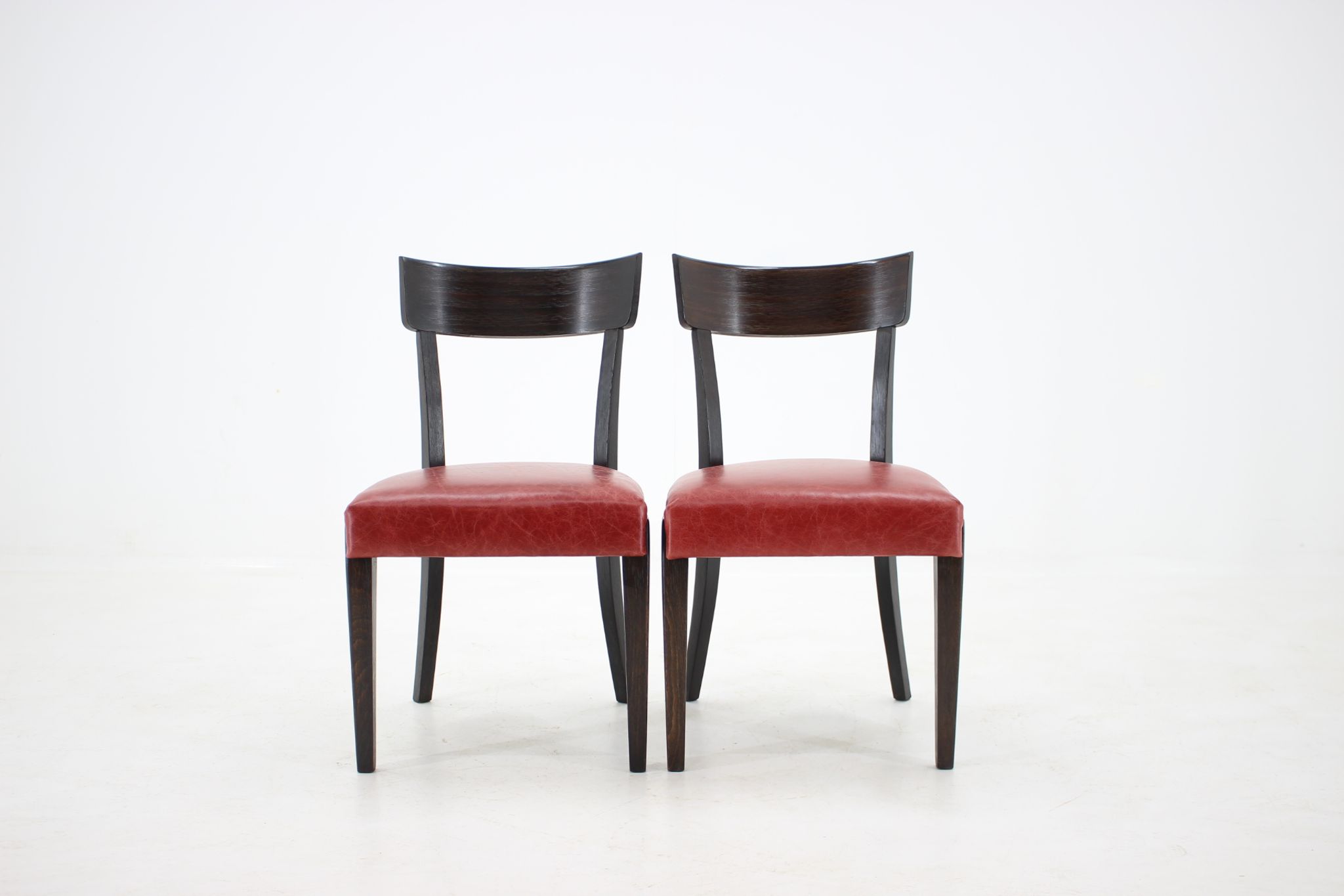 1950s Red Leather Dining Chairs for UP Czechoslovakia, Set of 4