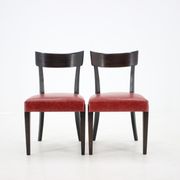 1950s Red Leather Dining Chairs for UP Czechoslovakia, Set of 4