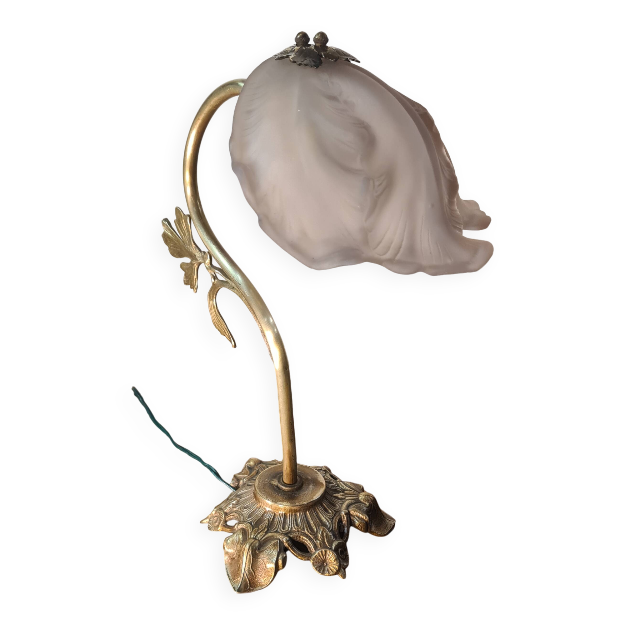 Art Nouveau bronze petal lamp with molded glass 28x34