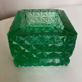 Cendrier pavé de verre taillé diamant vert 1980