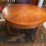 Louis XVI style round table in blond oak tray with rosette decoration