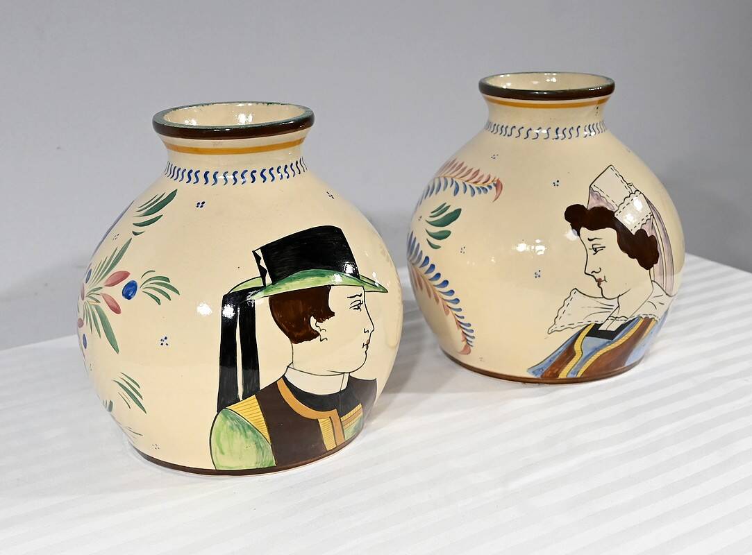 Pair of Earthenware Vases, Henriot Quimper – Mid 20th Century