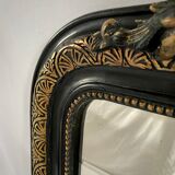 Miroir Napoleon III, noir et or avec fronton 75x112cm