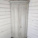 19th century curved corner cupboard in patinated oak