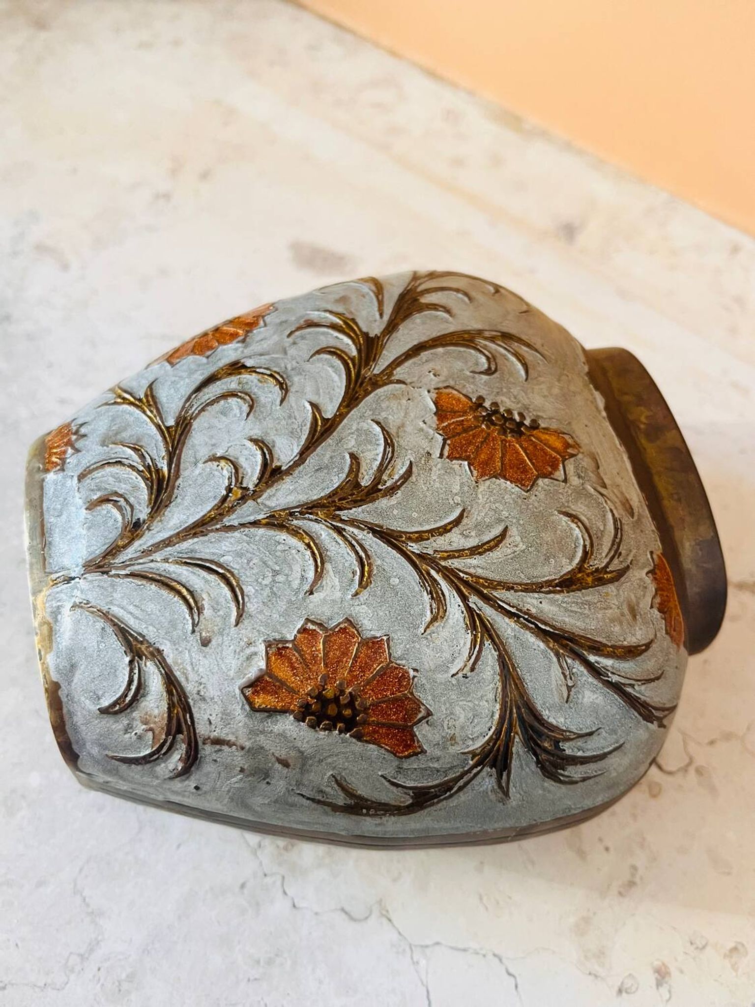 Vintage enamelled brass vase
