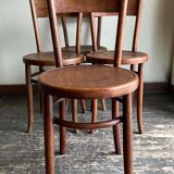 Set de 4 chaises bistrot Fischel en bois courbé chapeau de gendarme 1920