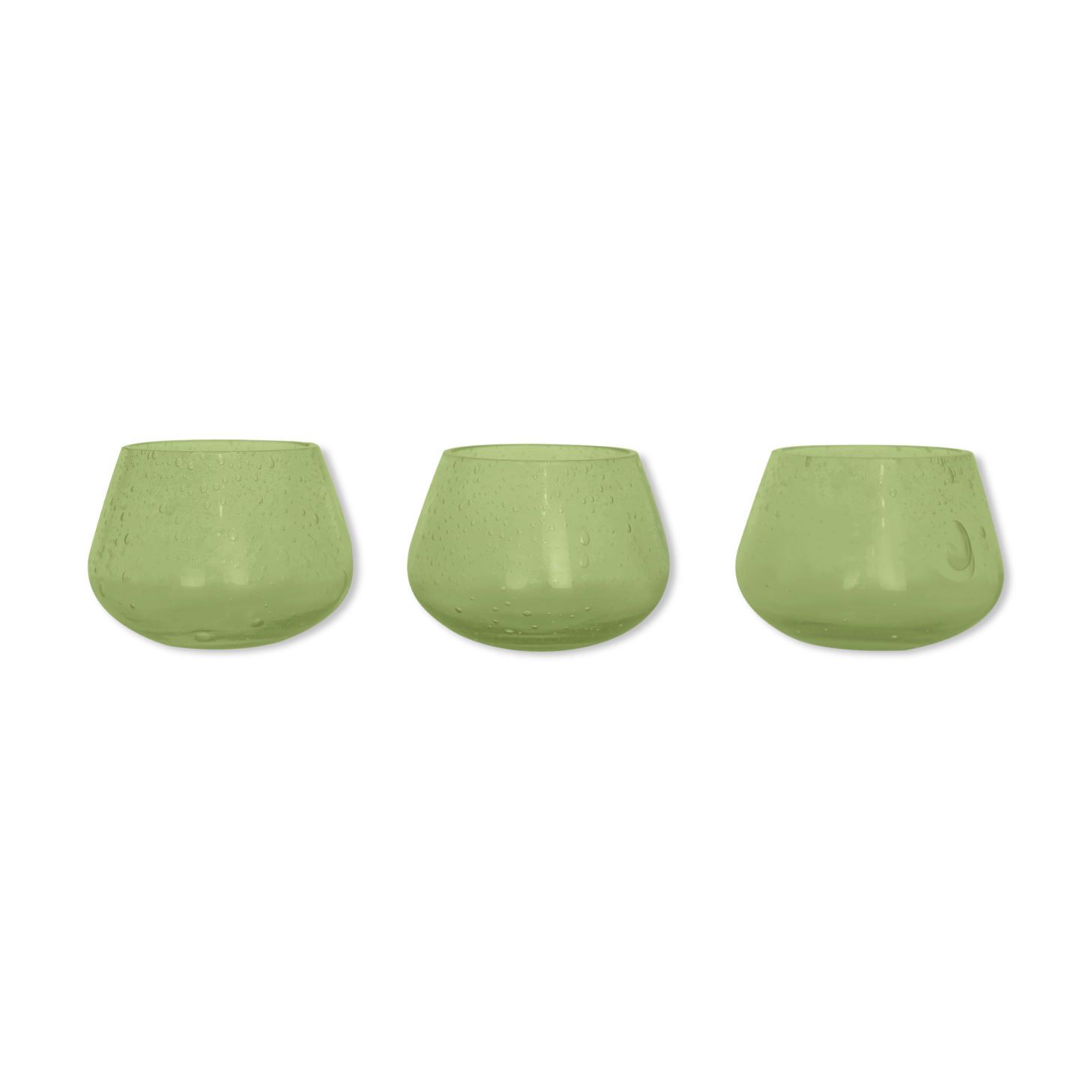 Set de 3 bougeoirs en verre bullé de Biot, verts