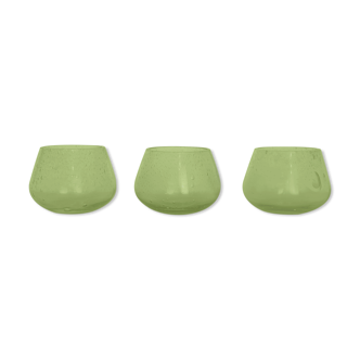 Set de 3 bougeoirs en verre bullé de Biot, verts