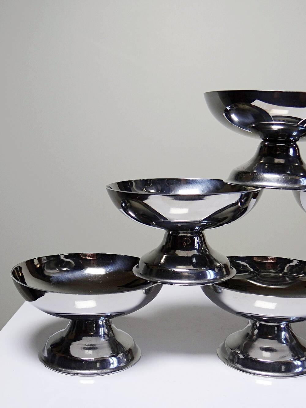 6 coupelles à dessert sur pieds en inox vintages style bistrot