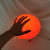 Red ufo mushroom lamp, space age, opaline and chrome steel.