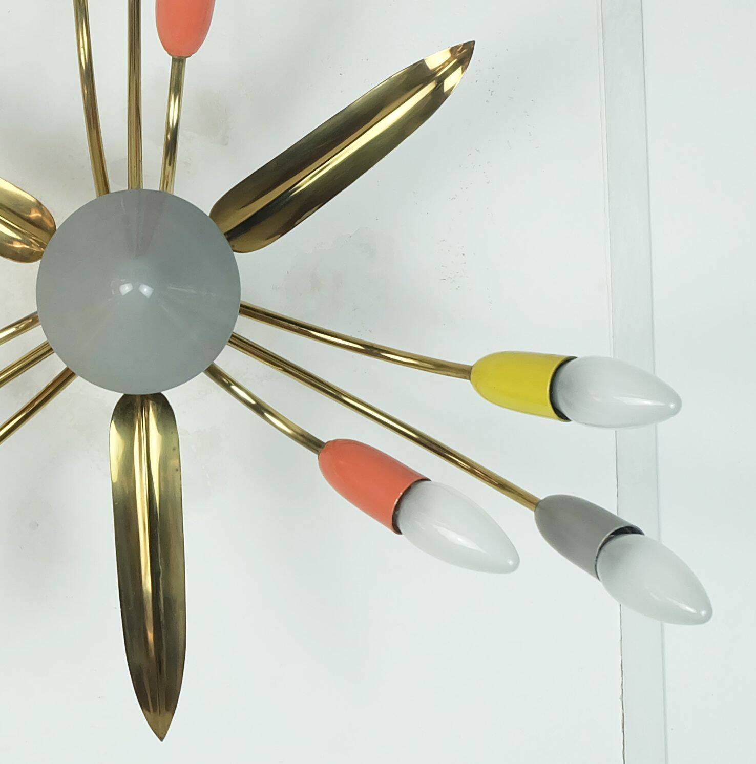 1950s mid century sputnik spider 9-light CEILING LAMP brass metal