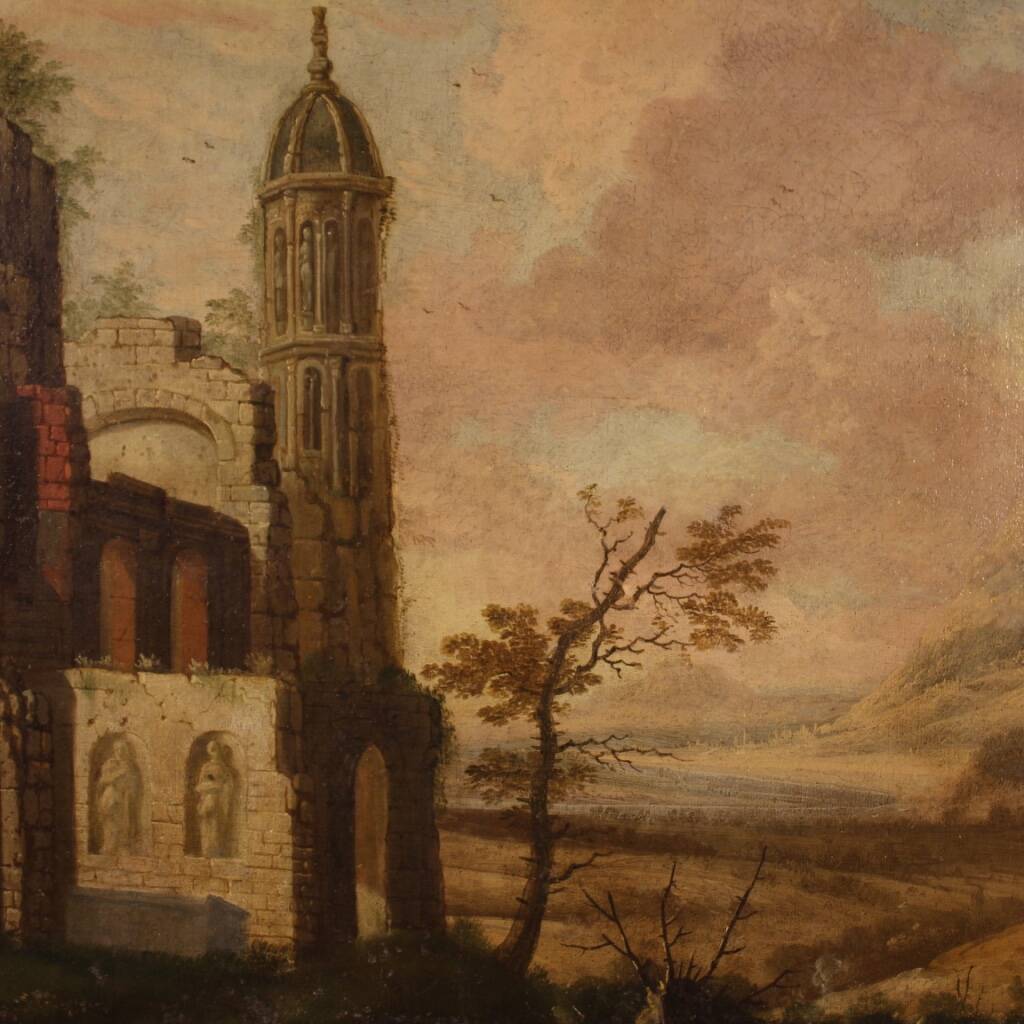 Antique French Oil On Canvas Landscape Painting From The 18th Century