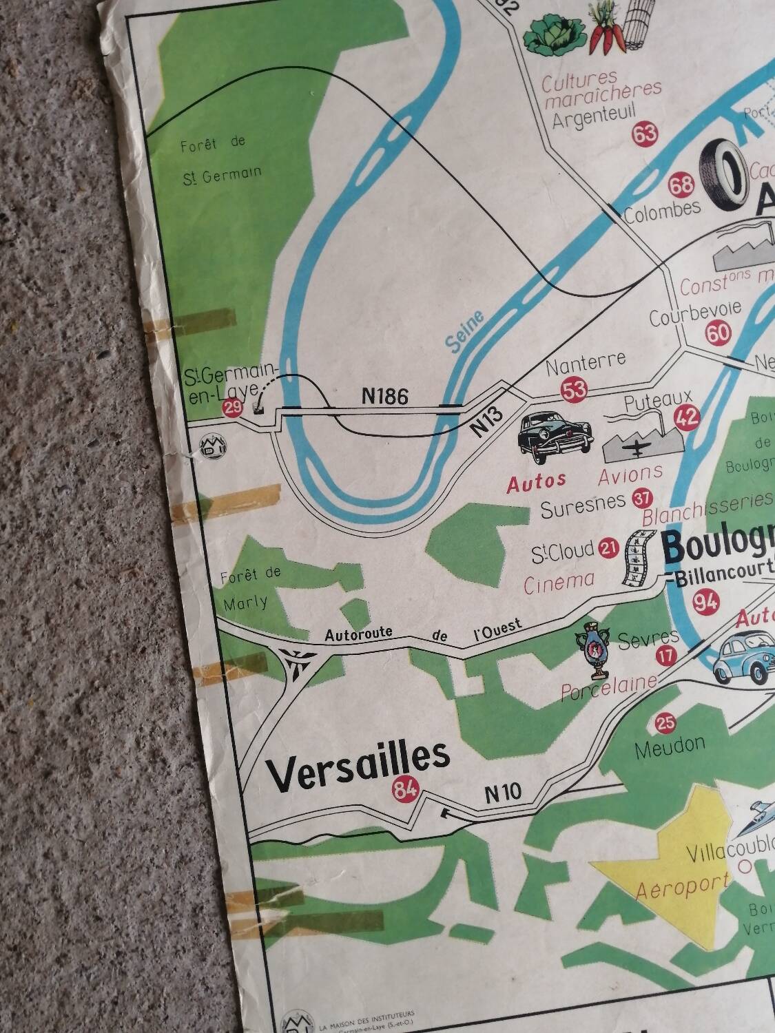 Vintage school map mdi France Paris Paris region