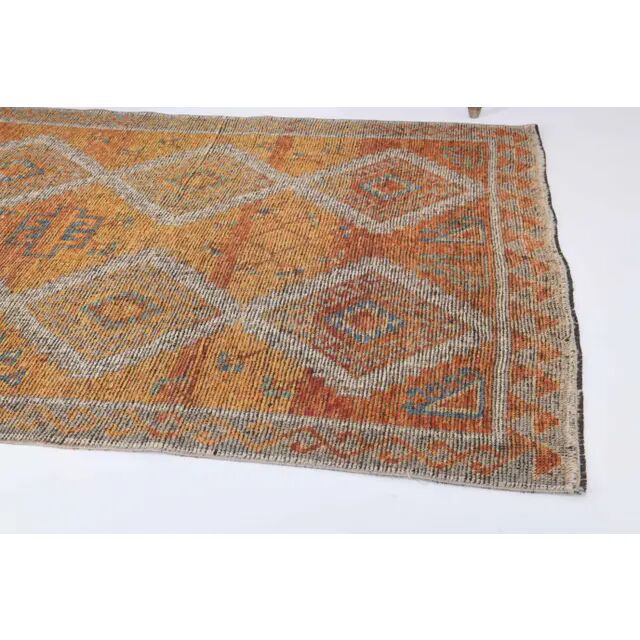 Vintage Turkish Hand-Knotted Wool Cotton Orange Area Rug 150x333