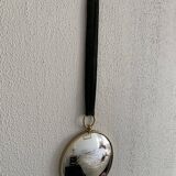 Vintage 1960 witch's eye mirror with green ribbon - 20 x 67 cm
