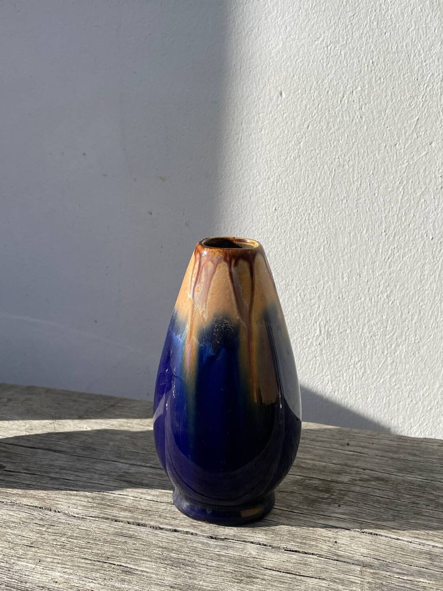 Belgian vase in blue and beige flamed stoneware