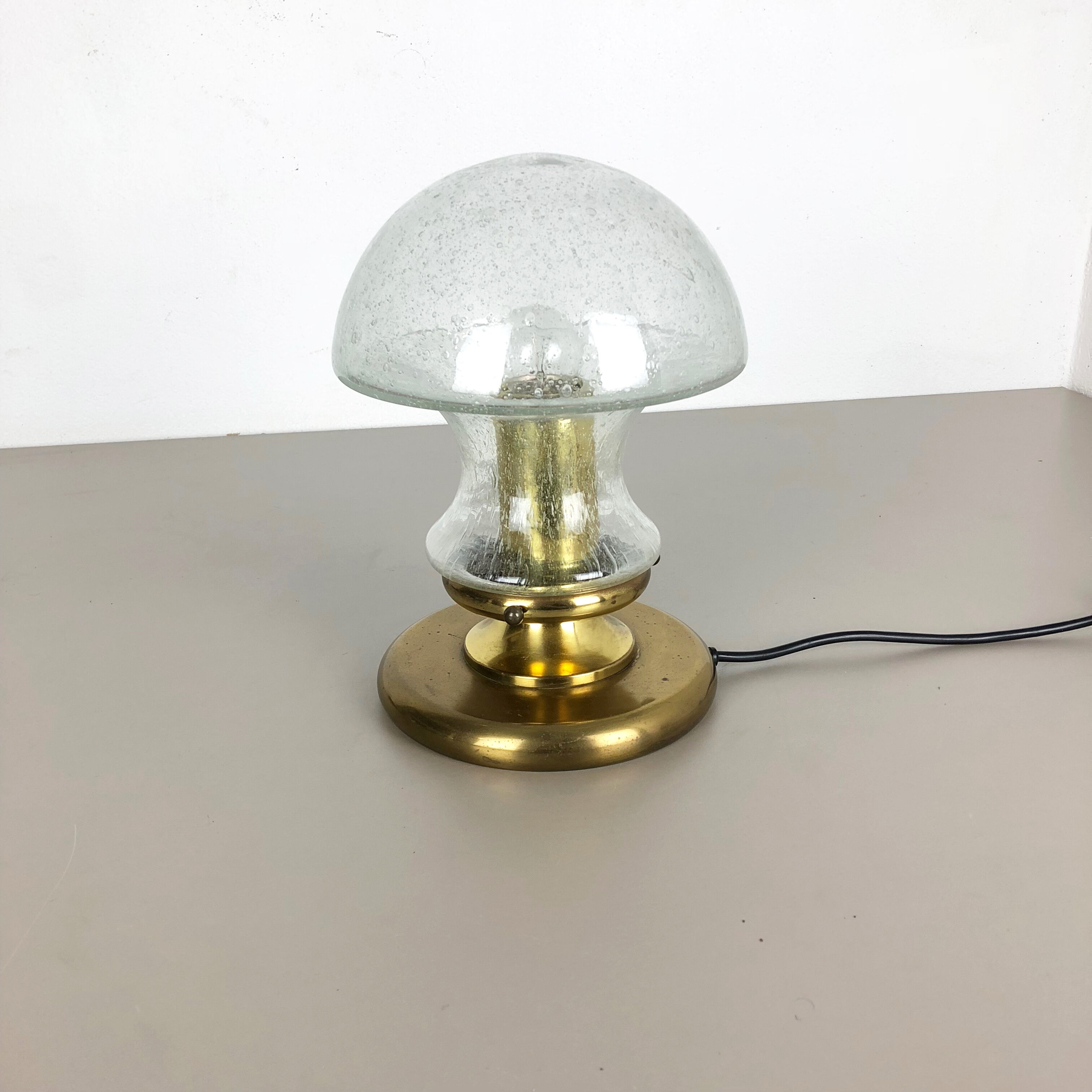 Modernist Glass and Brass Mushroom Table Light by Doria Lights, 1970s, Germany