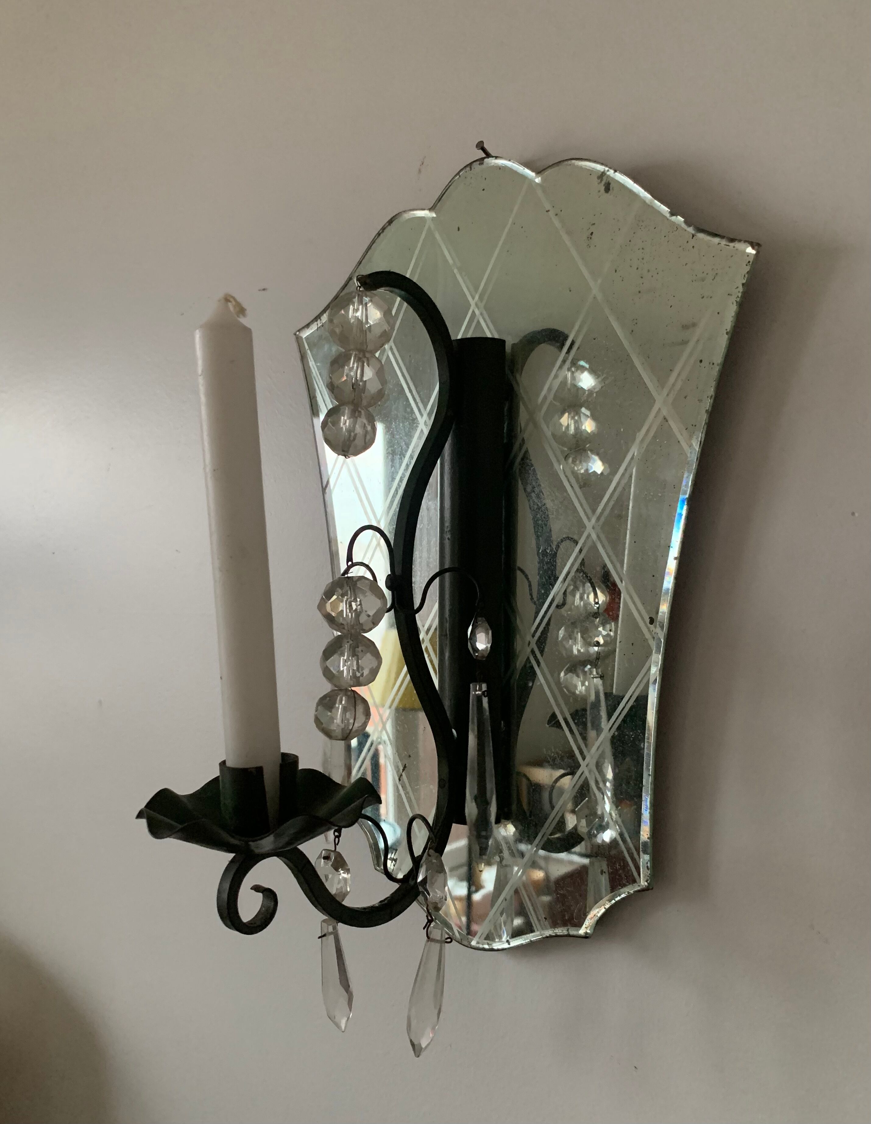 Antique Venetian mirror candle holder