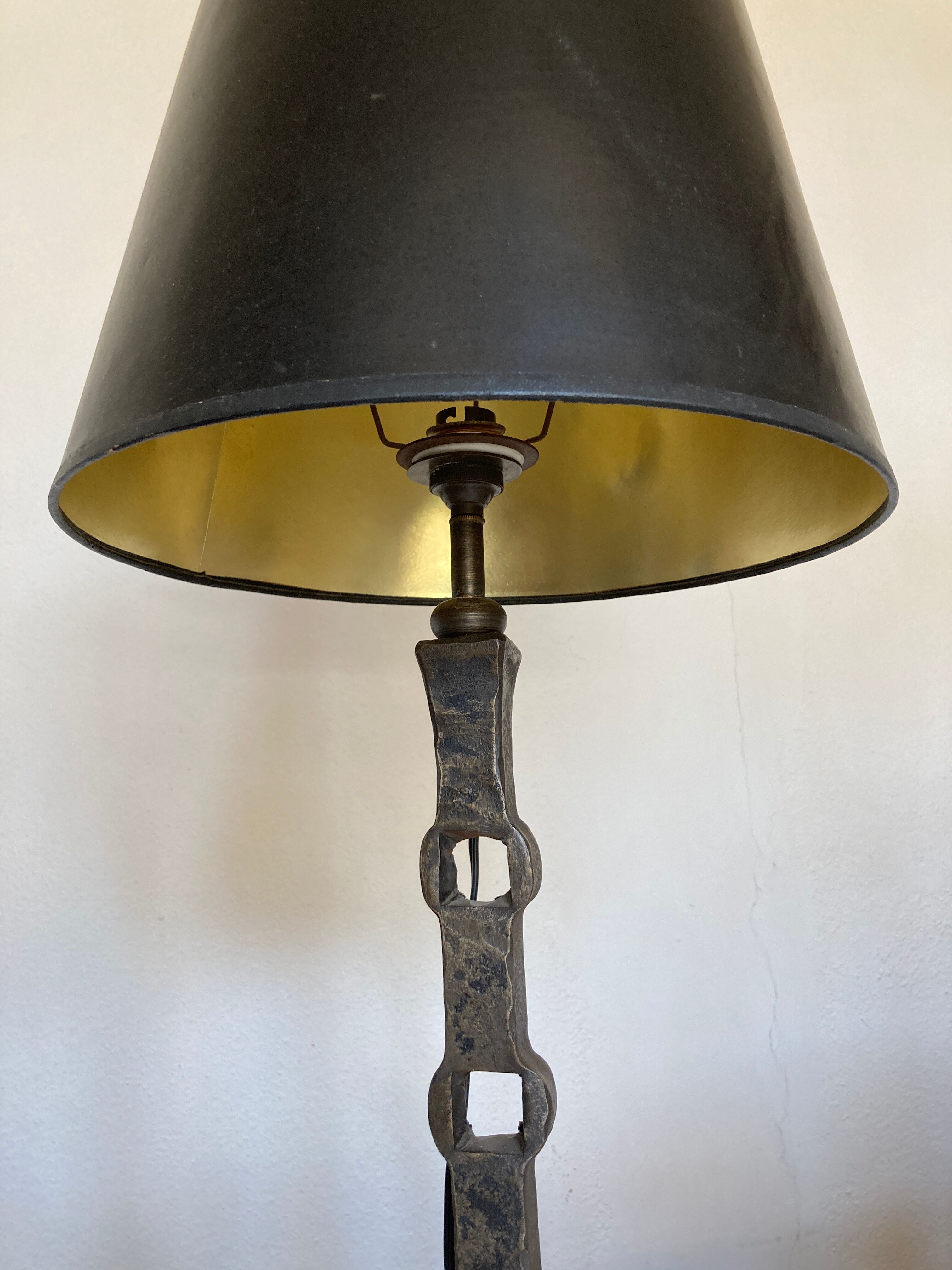 Beaten iron lamp 1970 modernist lampshade period day