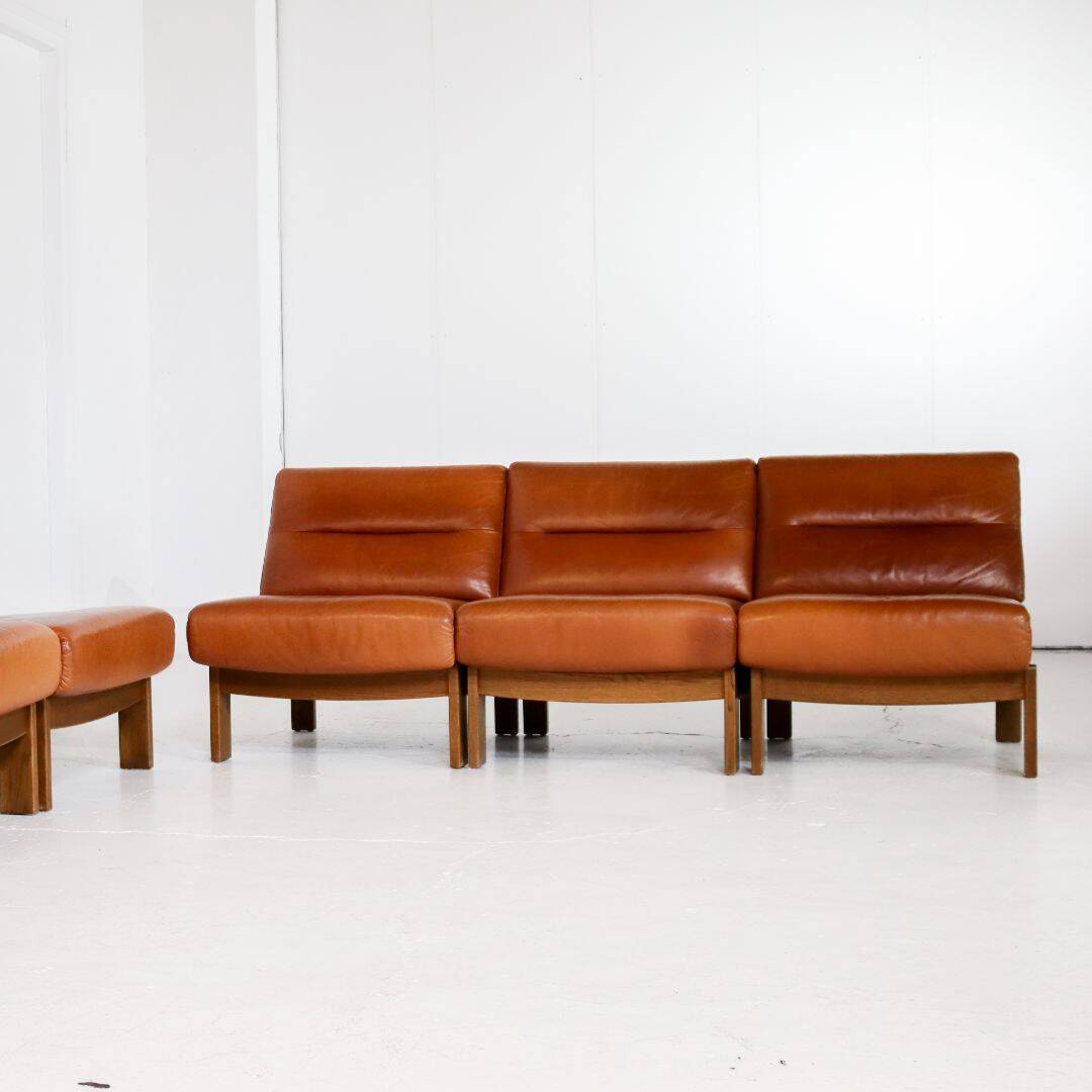 Brutalist 7-piece cognac leather modular sofa