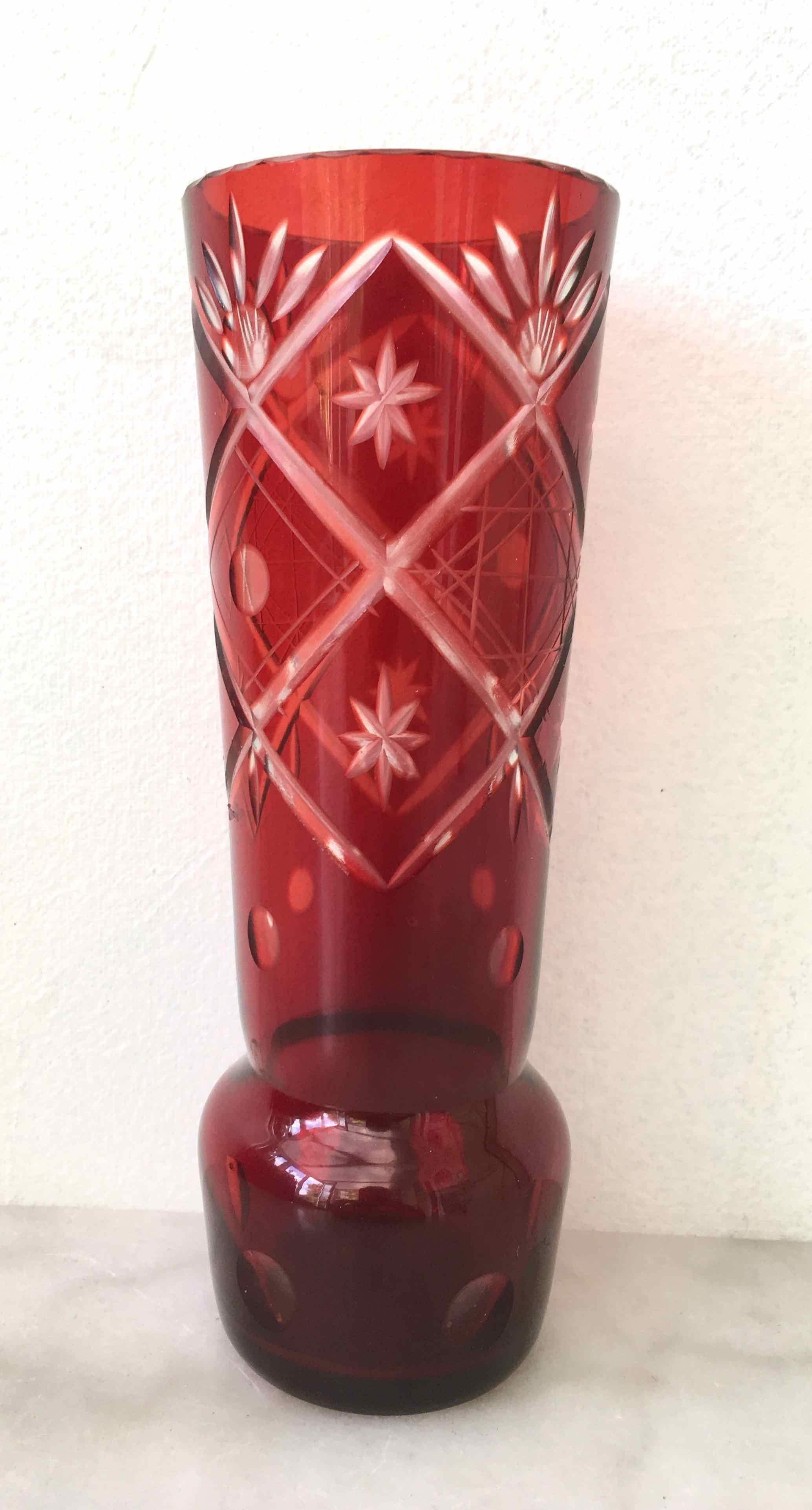 Carved Bohemian crystal vase