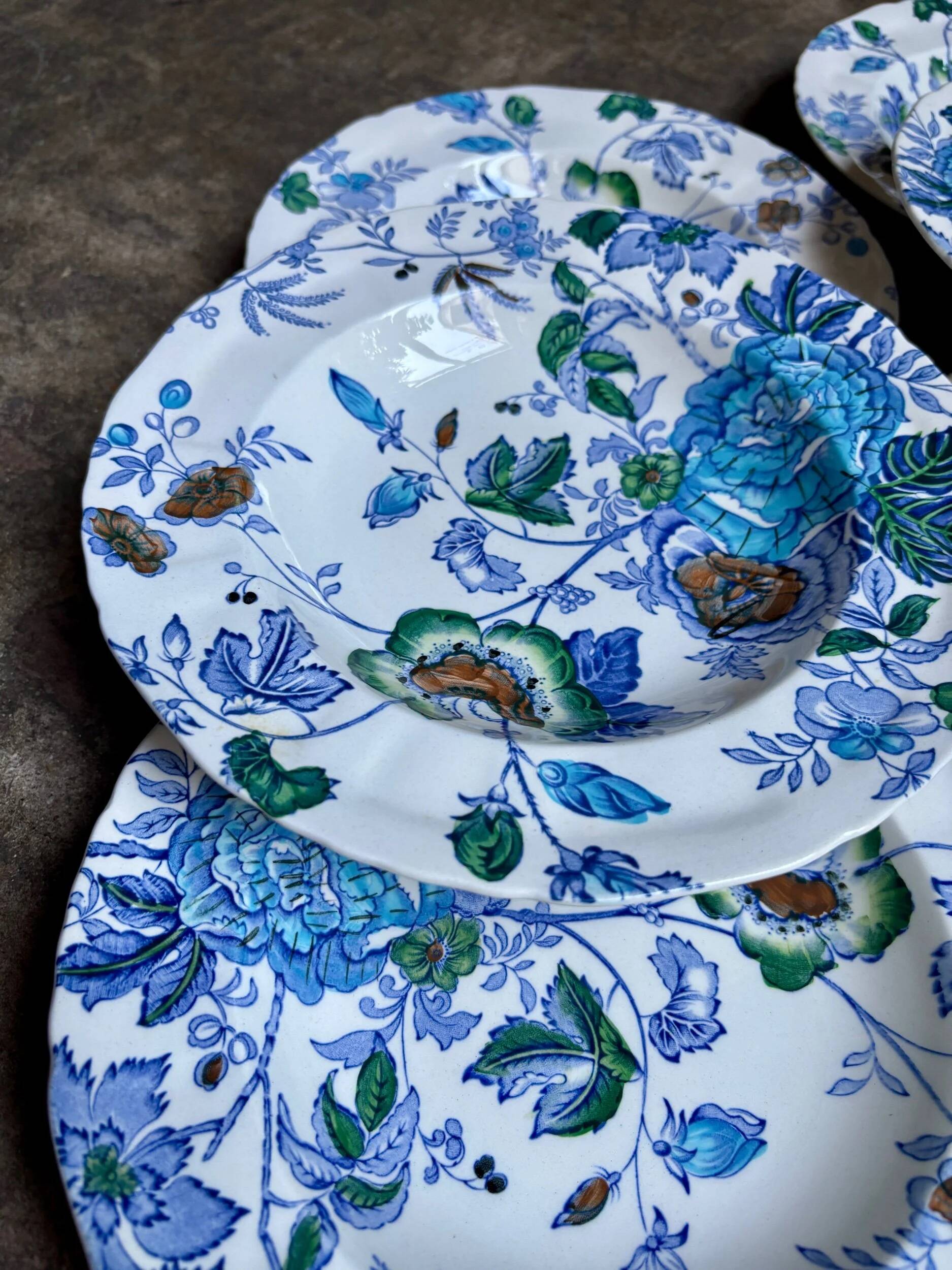 6 polychrome ironstone deep plates by Mason's, "Belvedere" service - early 20th century