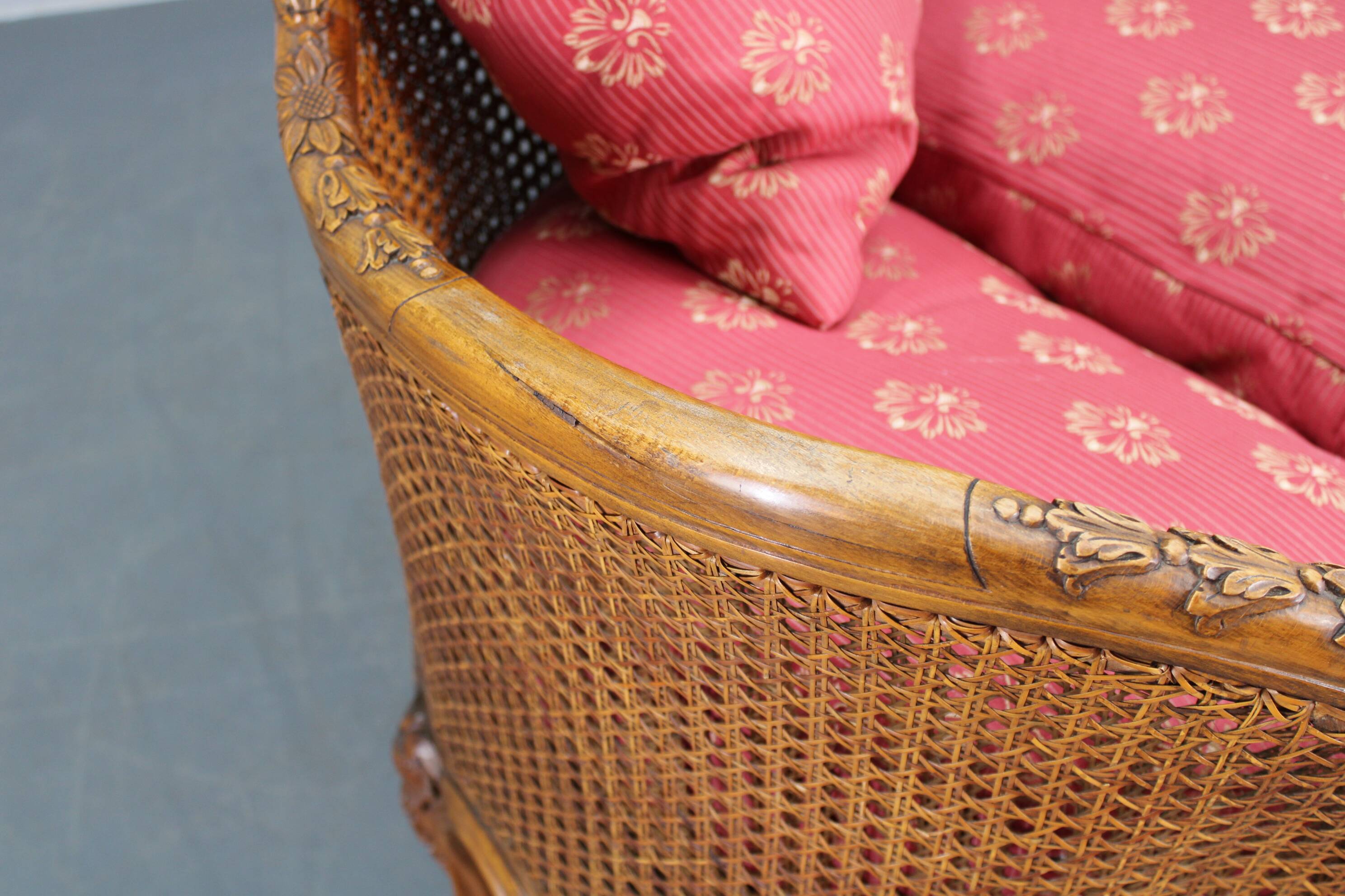 Antique Carved Sofa with Cane Sides , Czechoslovakia