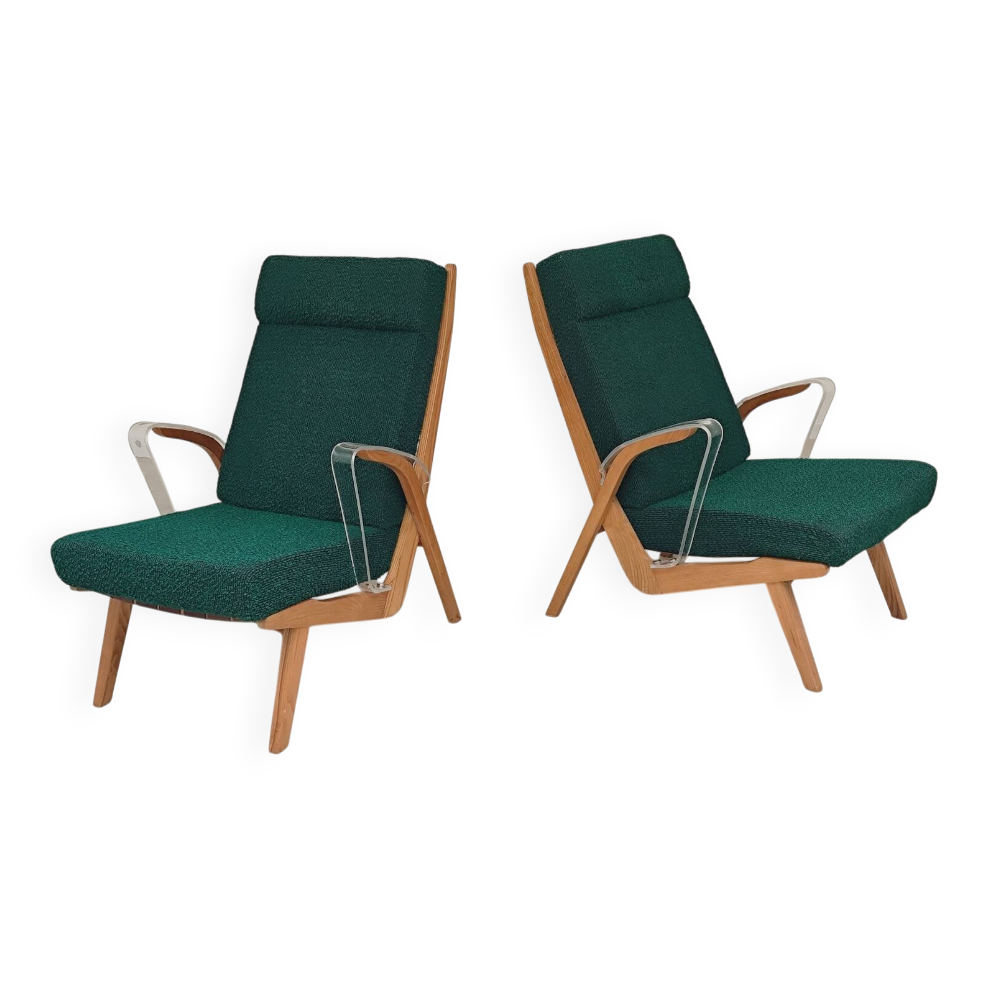 Paire de fauteuils ULUV bois et tissu vert bouclette