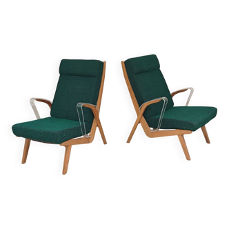 Pair of ULUV armchairs in wood and green bouclette fabric
